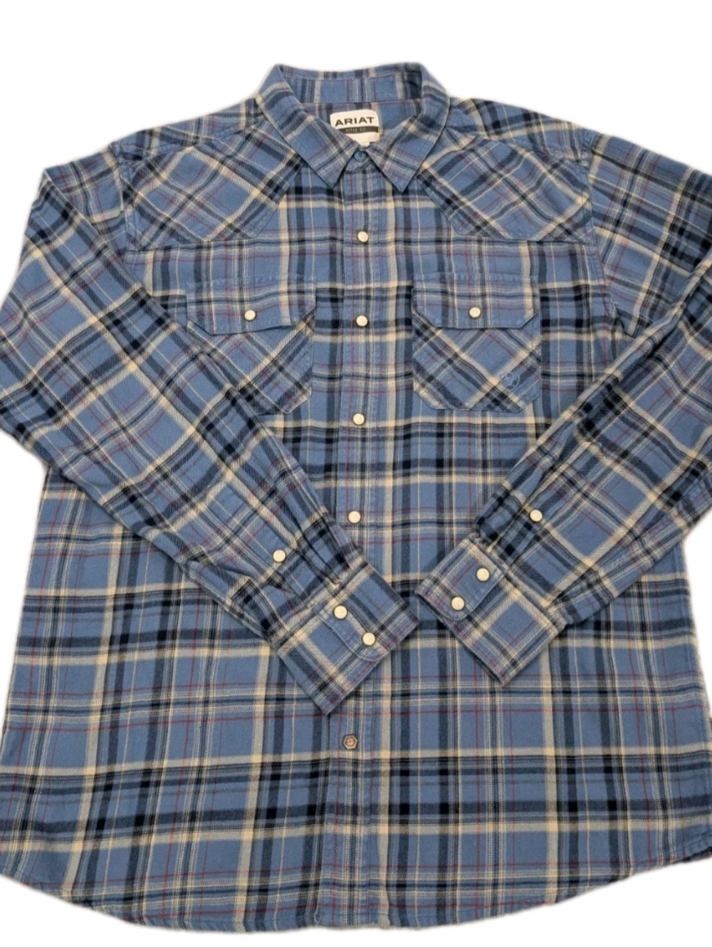 Ariat Huntley Retro Fit Blue Plaid Snap Western Shirt Mens Large